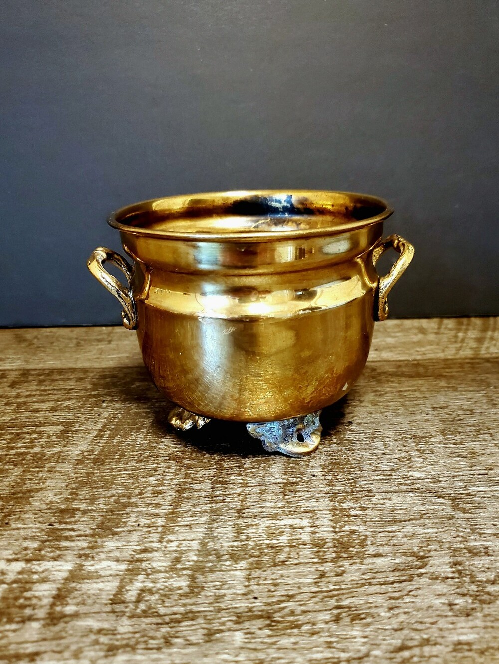 4" Vintage Brass Footed Planter with Handles